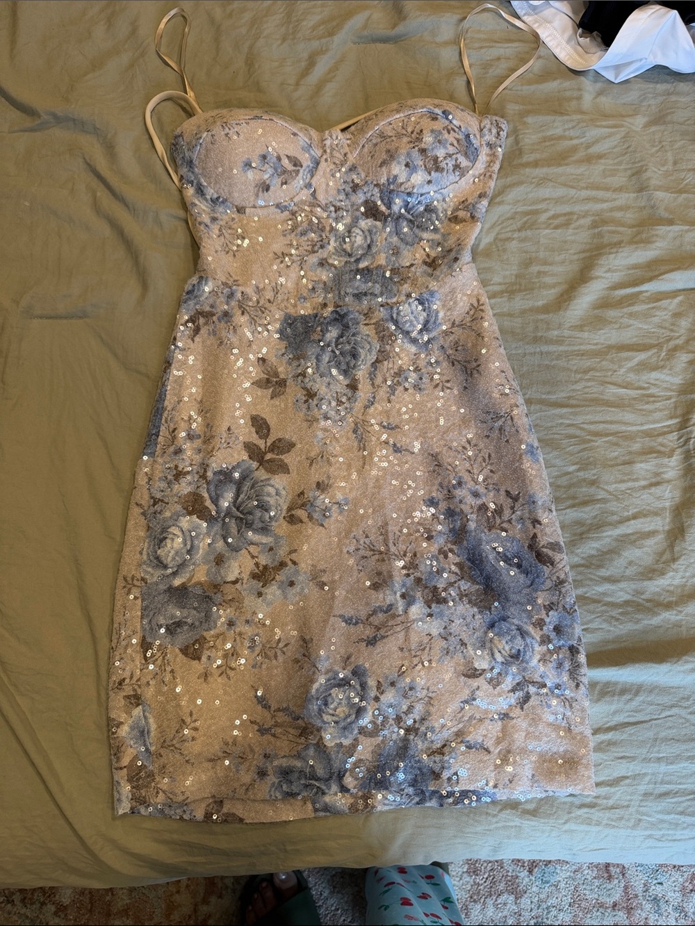 Windsor Blue Floral Sequin Mini Dress